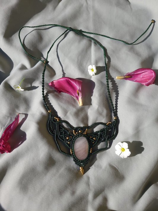 Handmade Macrame Rose Quartz Necklace