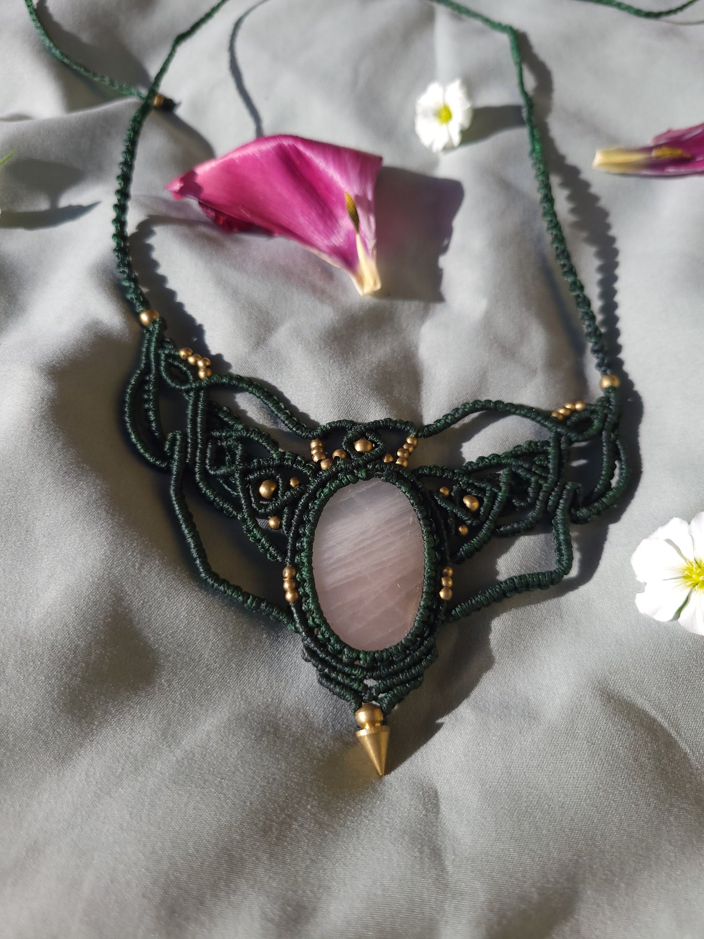 Handmade Macrame Rose Quartz Necklace