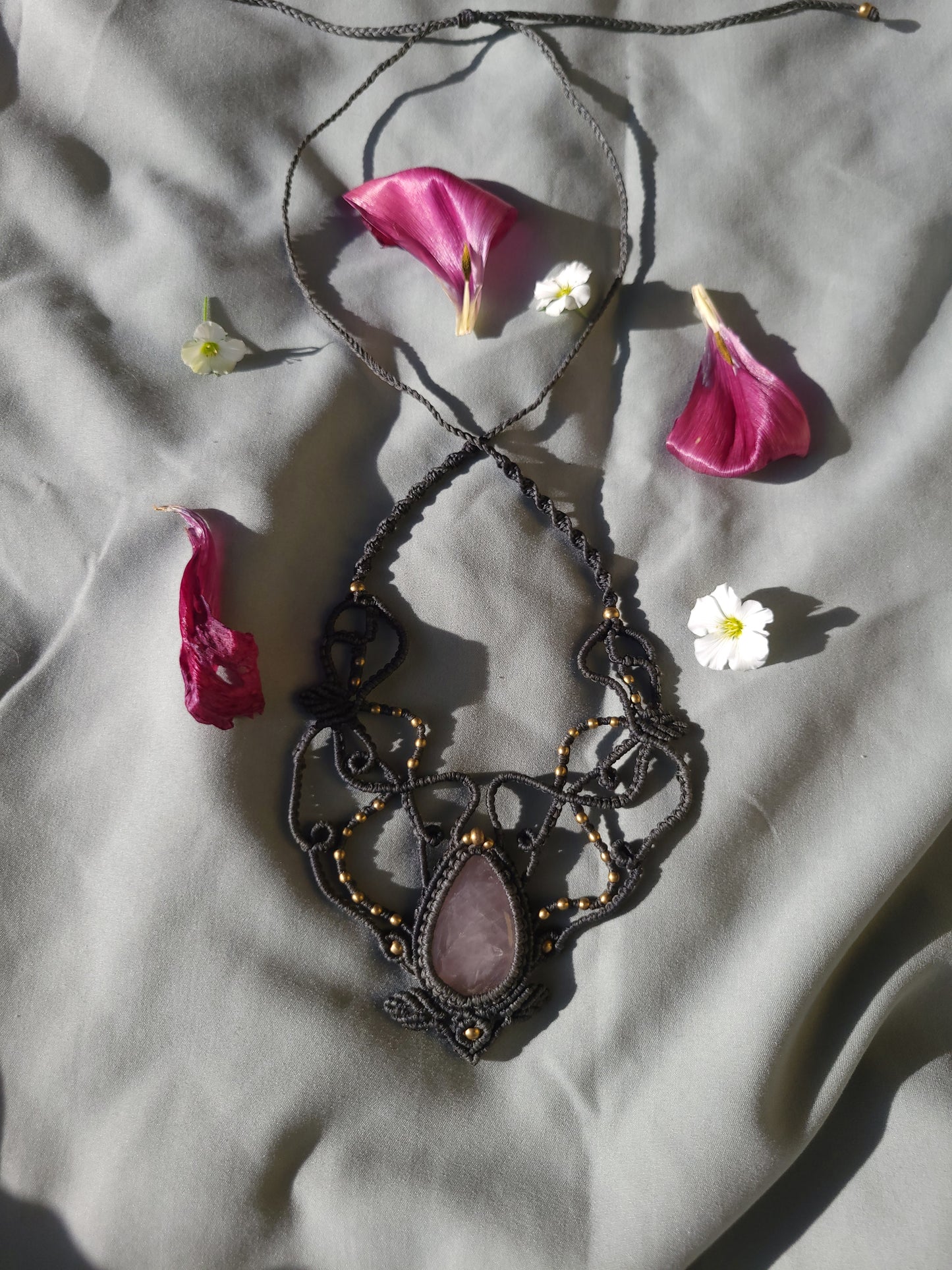 Handmade Macrame Rose Quartz Necklace