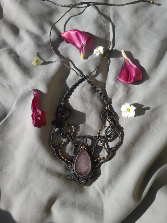 Handmade Macrame Rose Quartz Necklace