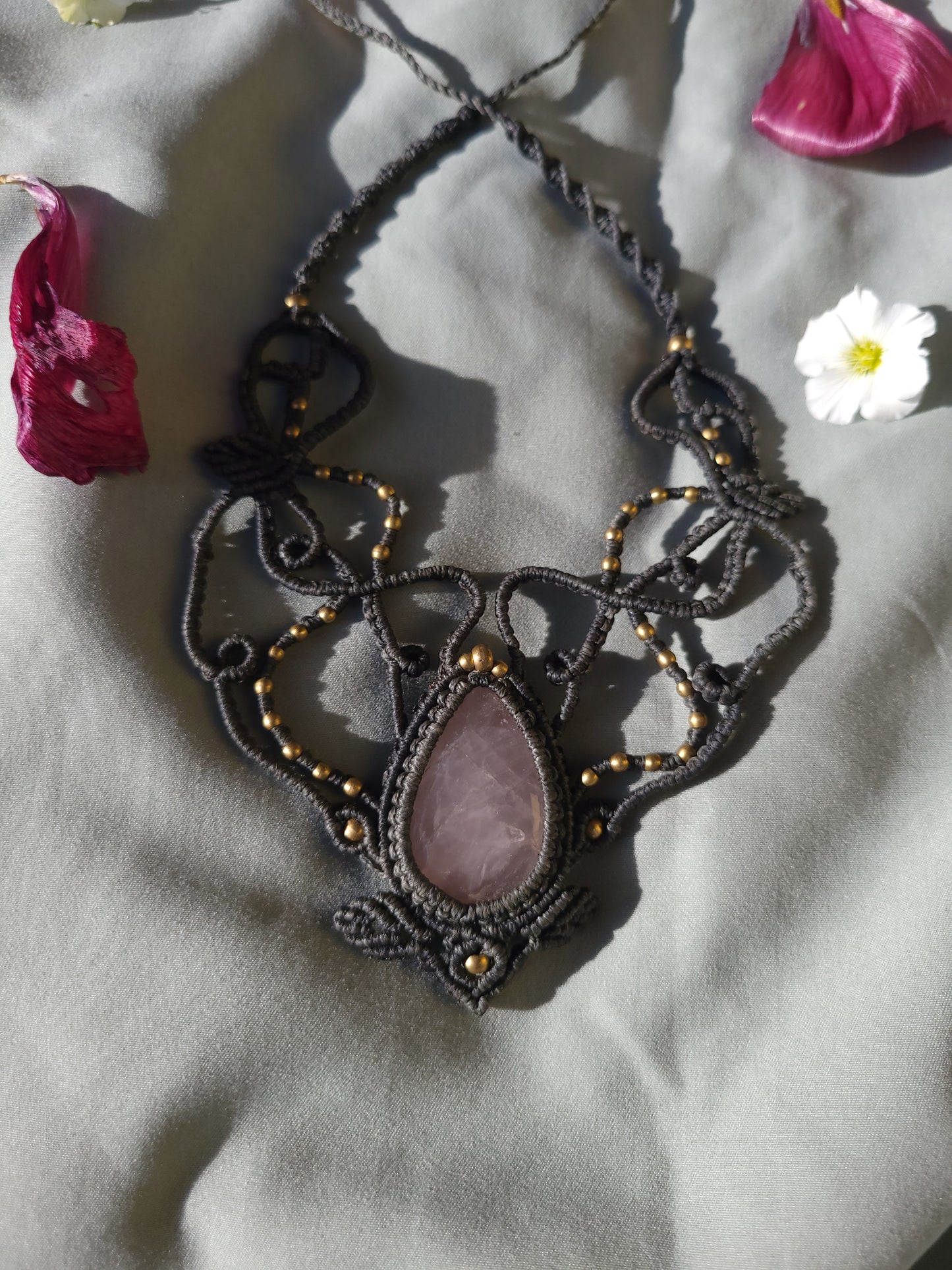 Handmade Macrame Rose Quartz Necklace