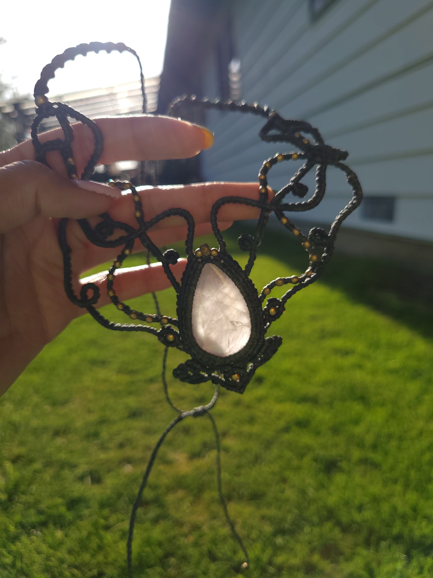 Handmade Macrame Rose Quartz Necklace