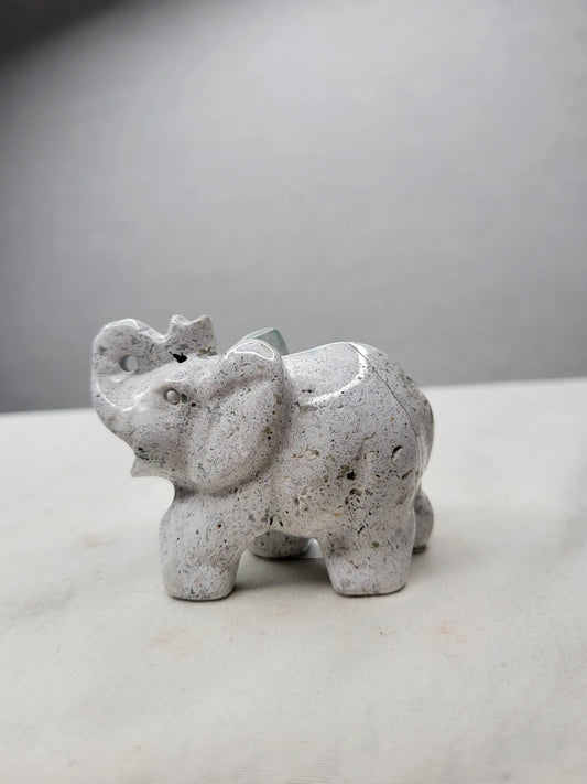 White Moss Agate Elephant