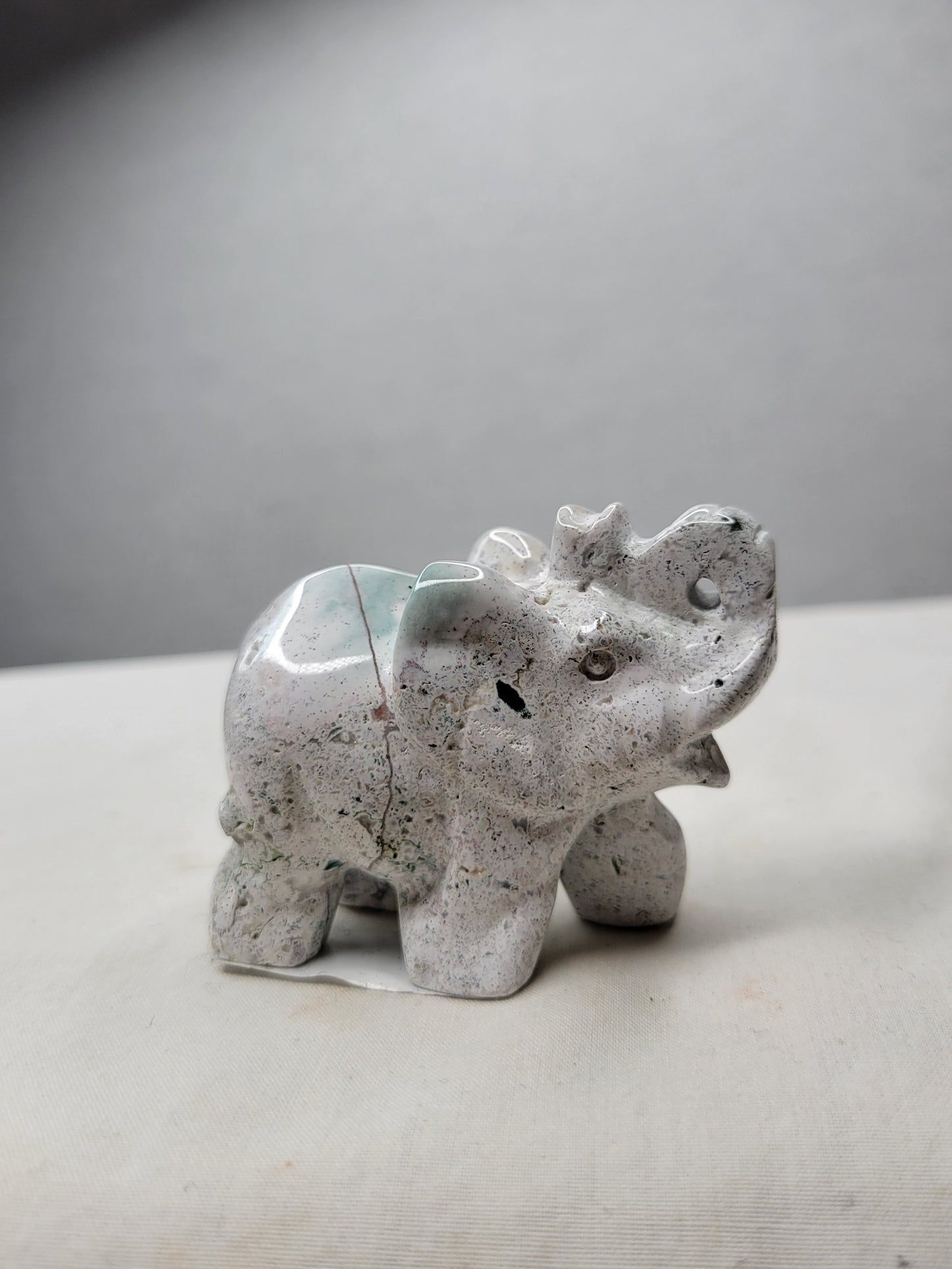 White Moss Agate Elephant